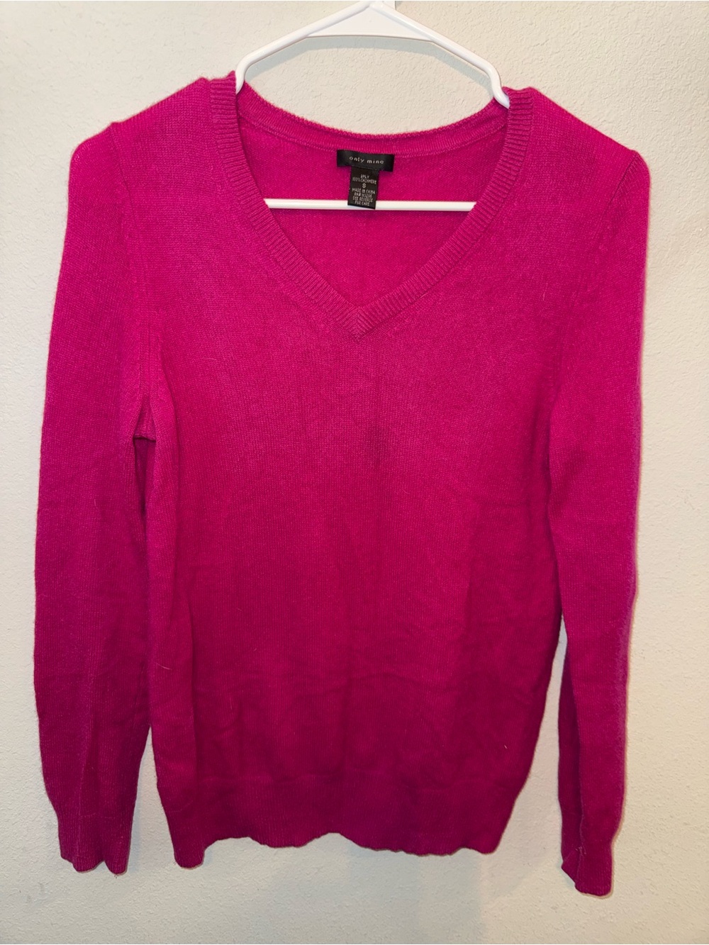 Only Mine Hot Pink Cashmere V-Neck Sweater